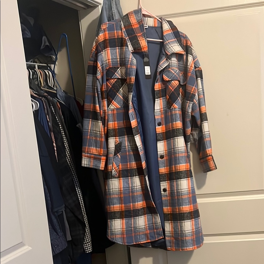 Orange and Black Plaid Long Coat